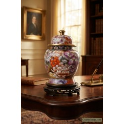 Tibor Cloisonne Decorativo con Peana de Madera | Gepertolandia