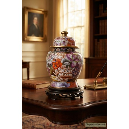 Tibor Cloisonne Decorativo con Peana de Madera | Gepertolandia