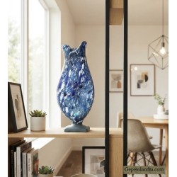Jarrón de Cristal Soplado Azul | Decoración Moderna y Artesanal | Gepertolandia